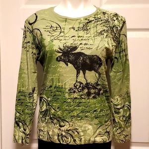 Prairie Mountain Women's Printed Mouse Green Long Sleeve Top - Size Medium